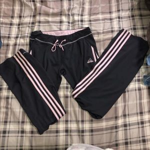 Adidas athletic pant. Grey and pink three stripes.